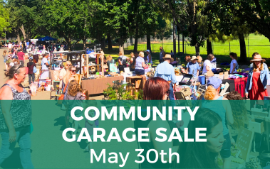 Garage Sale June - crowd of people shopping from different garage sale tables