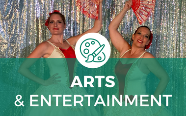 Arts and Entertainment - image of two dancers posing and holding large fans